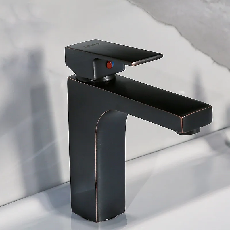 

Faucet, hot and cold black washbasin, washbasin, fine copper, water faucet, upper and lower bowls, bathroom basin faucet.
