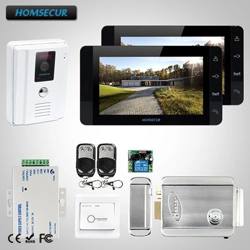 

HOMSECUR 7" Wired Video Door Phone Intercom System Electric Lock+Keys Included TC011-W + TM703-B