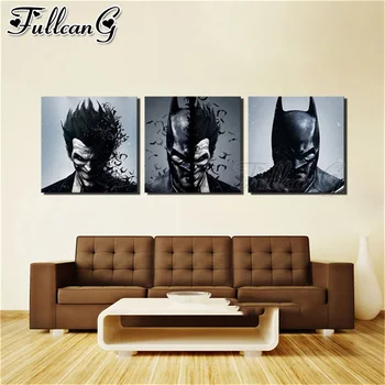 

FULLCANG 3pcs/set diamond embroidery joker batman triptych 5d diy mosaic painting full square/round drill sale wall decor FC1619