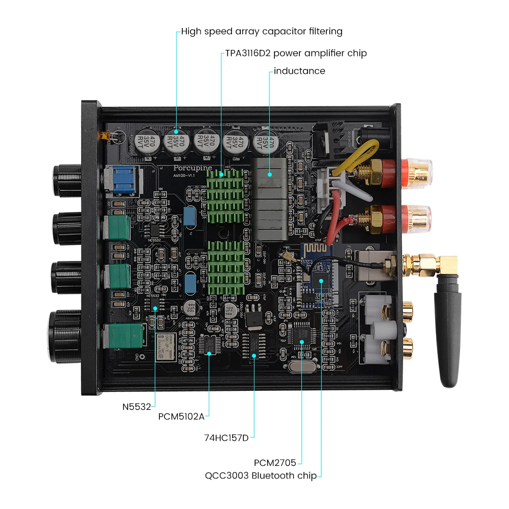 HIFI TPA3116 цифровой усилитель мощности Bluetooth 5,0 аудио приемник PCM5102 Класс D 2,0 канал 100 Вт* 2 ампер с декодером для телефона