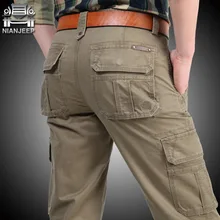 NIANJEEP Neue Ankunft Herbst Winter Cargo Pants 100% Baumwolle Lose Military Armee-grün Männer Jogger Plus Größe 30-38 40 42 A3069