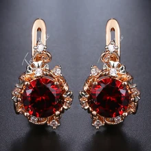 Женские серьги-гвоздики круглые красные CZ 585 серьги из розового золота для женщин ювелирные изделия Прямая поставка аксессуары Подарки HGE176