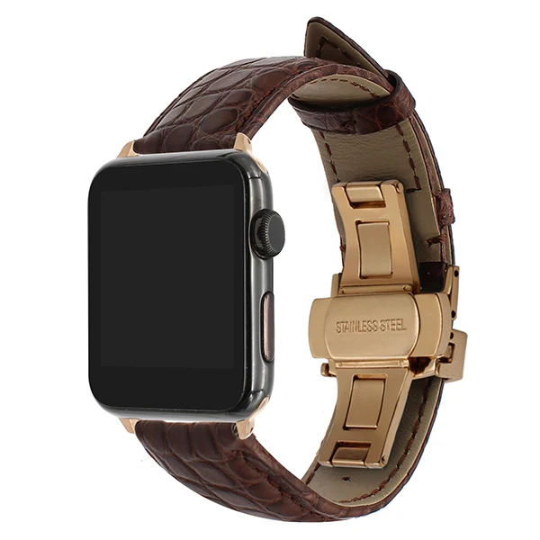 Ремешок из натуральной кожи аллигатора для iWatch Apple Watch 5 4 3 2 38 мм 40 мм 42 мм 44 мм ремешок с застежкой-бабочкой браслет Croco