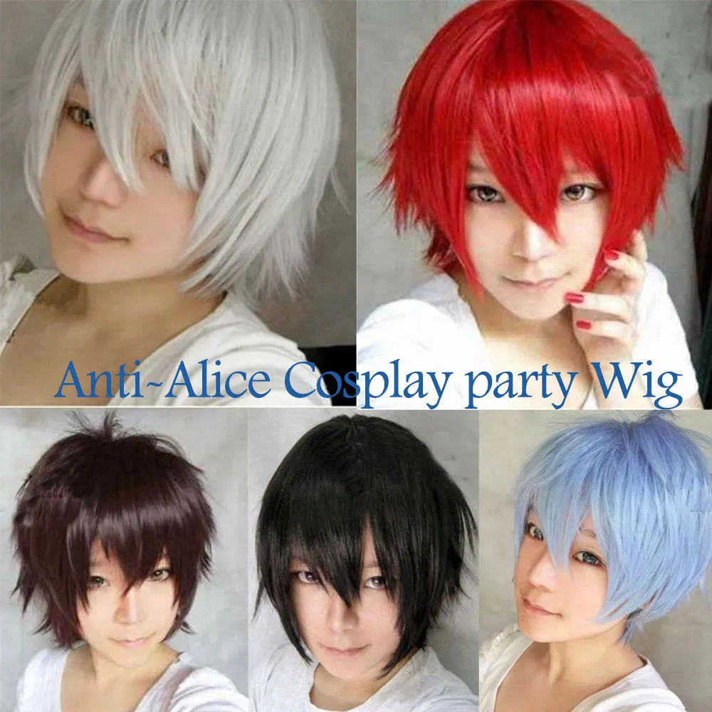 S-noilite Black White Purple Red Short Hair Cosplay Wig Male Party 30 Cm High Temperature Fiber Synthetic Hair Wigs