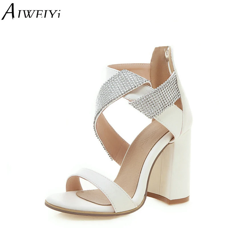 

AIWEIYi Women Sandals Rhinestone High Heel Gladiator Sandals Thick High Heels Ankle Buckle Strap Platform Sandals