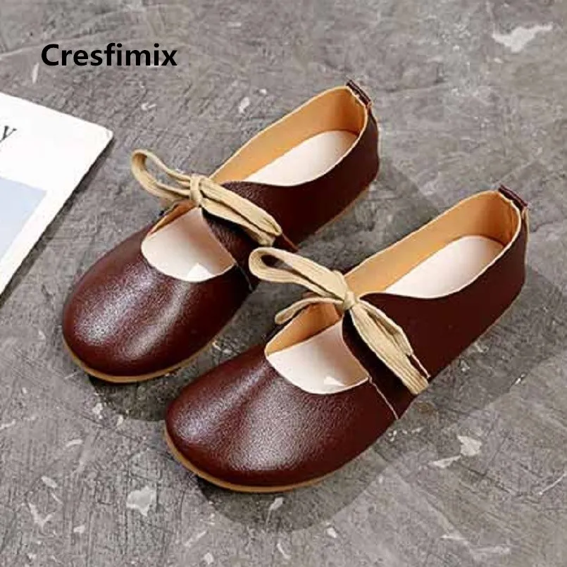 

Cresfimix zapatos de mujer female comfortable soft dark brown flat shoes lady spring & summer white shoes woman shoes c2770