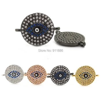 

Charm Islamic Jewelry Micro Pave Blue & White Cubic Zirconia Evil Eye Connector Beads DIY Bracelet Necklace Jewelry findings