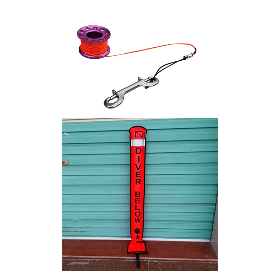 MagiDeal Reflective Inflatable Scuba Diving Surface Marker Buoy SMB Kit & 15m Dive Reel Equipment