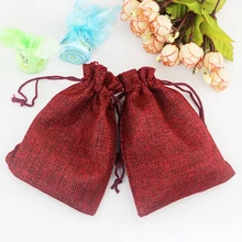 13x18 см 50 шт простые темно-красные льняные ювелирные сумки джутовые мешки на завязках подарочные упаковочные сумки
