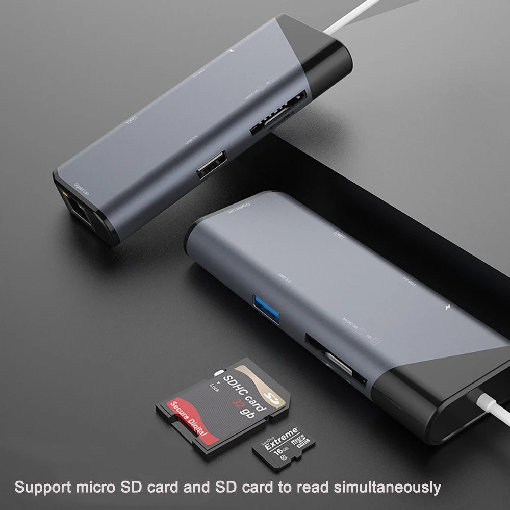 7 в 1 USB C концентратор к HDMI Gigabit Ethernet Rj45 адаптер 4K USB3.1 SD/TF кардридер для MacBook Pro iPad HUEWEI type C концентратор Hdmi