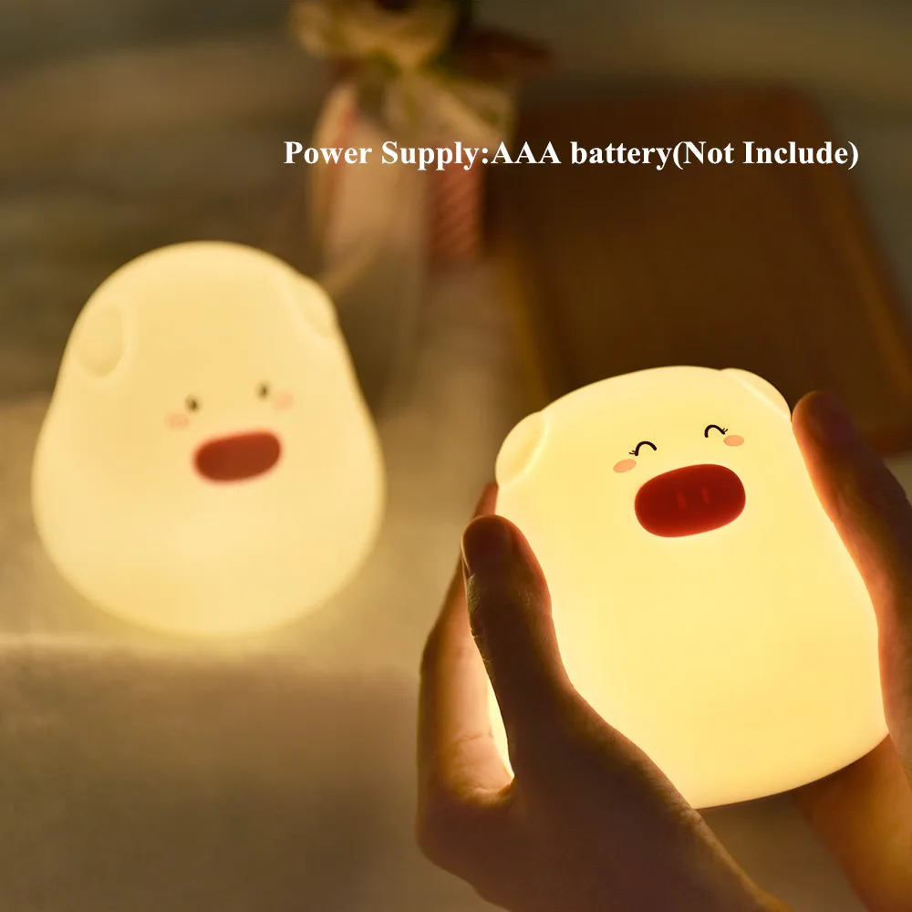 Cartoon Silicone Pig LED Night Light Touch Sensor Colorful Battery Powered Bedroom Bedside Lamp for Children Kids Baby Toy Gift