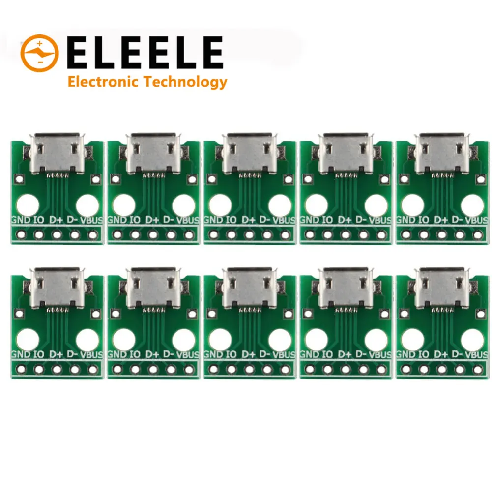 

10/20pcs Micro USB to DIP 2.54mm Adapter Connector Module Board Panel Female 5-Pin Pinboard 2.54mm Micro USB PCB