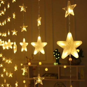 

LED Star Curtain String Lights Garland Christmas Ornaments 220V Plug in 8 Flashing Modes Wedding Christmas Decorations for Home