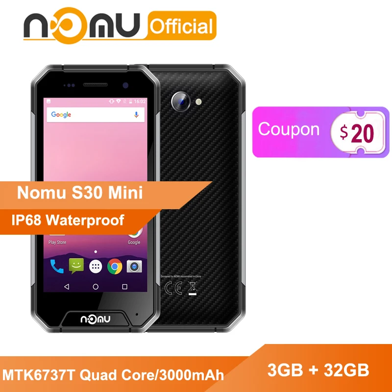 

NOMU S30 mini IP68 Waterproof Rugged Mobile Phone MTK6737T Quad Core Android 3GB+32GB 3000mAh Quick Charge Shockproof Smartphone
