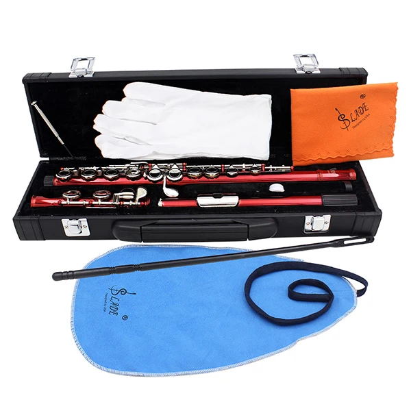 

New Professional Concert Band LADE 16 Closed Holes C Tone Flute + Leather Case Set Students Flute Gift Musical Instruments Red