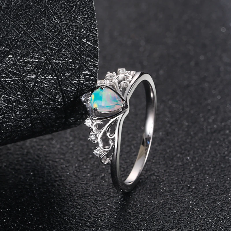 Szjinao New Brand Luxury Opal Crown Rings for Women 100% Handmade 925 Sterling Silver Heart Shape Wedding Engagement Jewelry