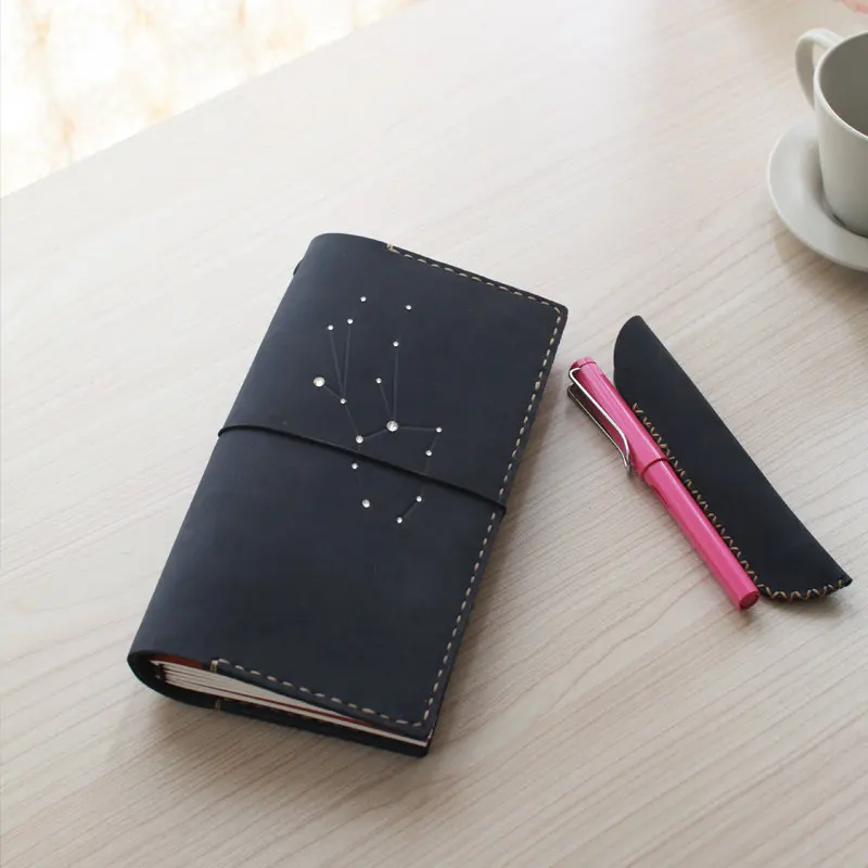 

Custom constellation Leather Traveler's Notebook/ Handmade Fauxdori journal /Refillable Leather diary/ gift set/
