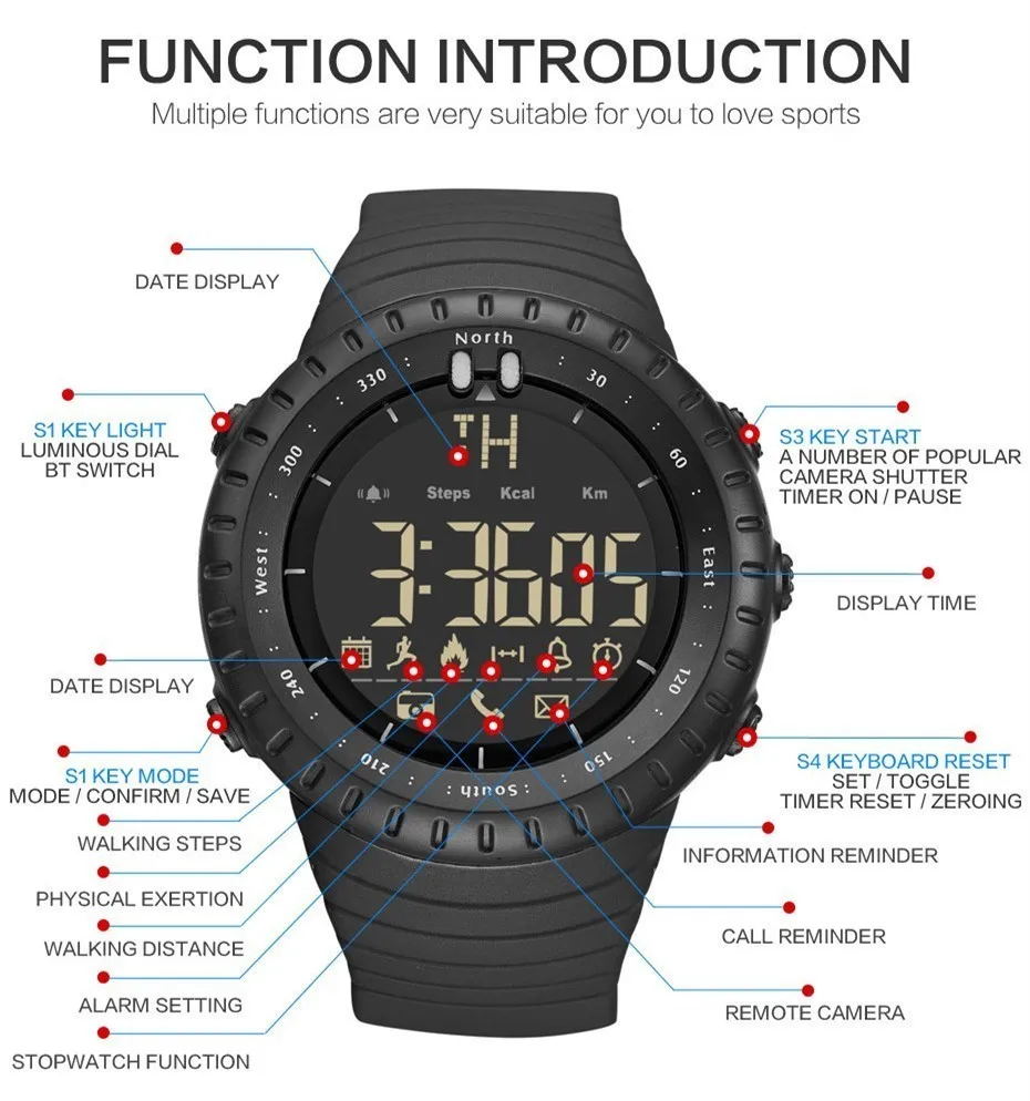GIMTO спортивные Смарт-часы для мужчин Ios Android хронограф секундомер электроника часы цифровые часы Bluetooth Smartwatch шагомер