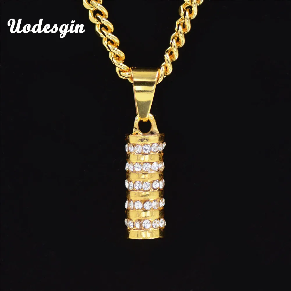 Uodesign Golden Bling Sparkling Pillars Short Pendants Necklaces Men Women Charm Hip Hop Cylinder Chains Rapper Jewelry Gifts | Украшения и