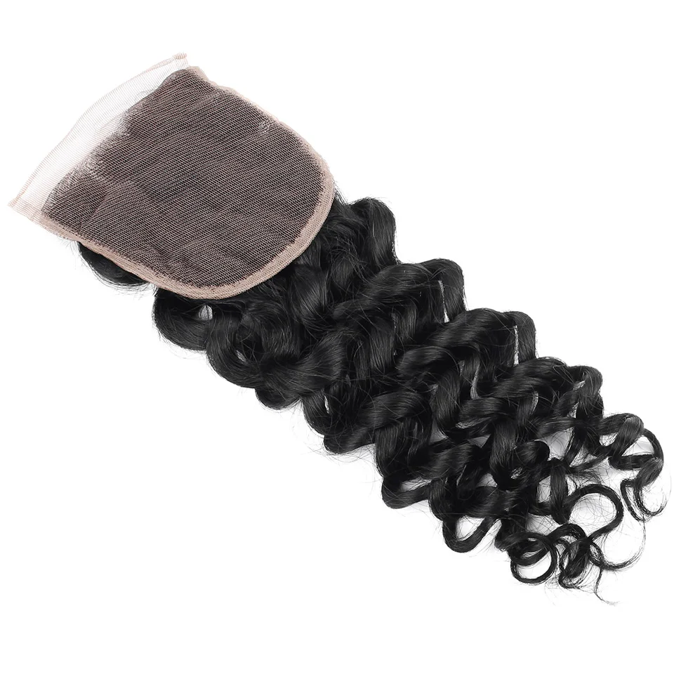 YVONNE итальянский вьющиеся синтетическое закрытие шнурка бразильские виргинские человеческие волосы 4x4 свободная часть натуральный цвет