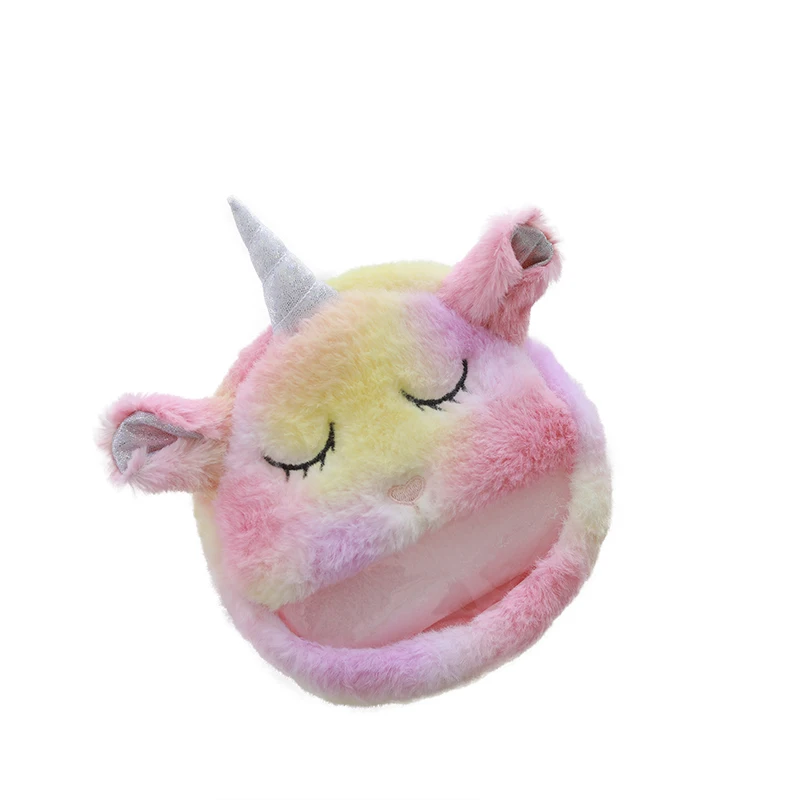 

ins hot selling girls's favorite accessory, cute fluffy dreamy colorful unicorn plush cosmetic bags with golden chains