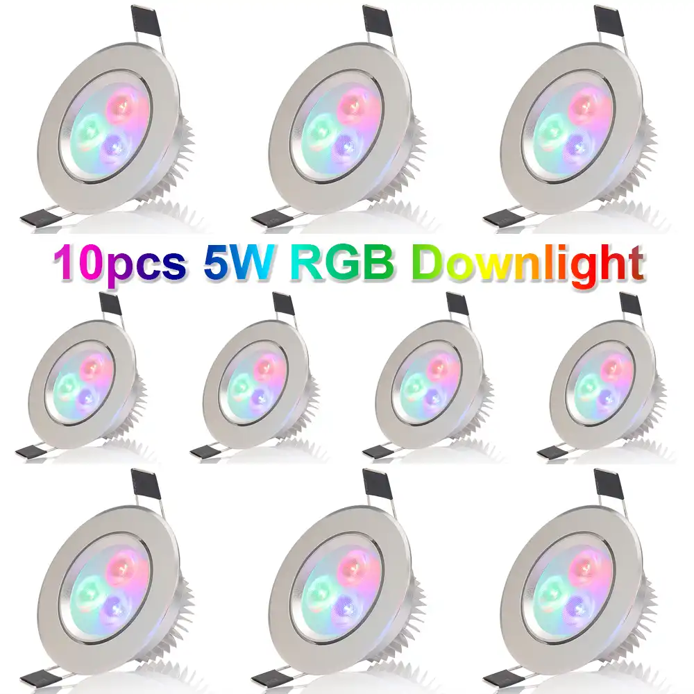10 шт./лот, 5 Вт, RGB встраиваемый потолочный светильник, светодиодный потолочный светильник + RGB контроллер, светодиодный прожектор, подвесное освещение, светодиодный светильник AC85-265V - изображение