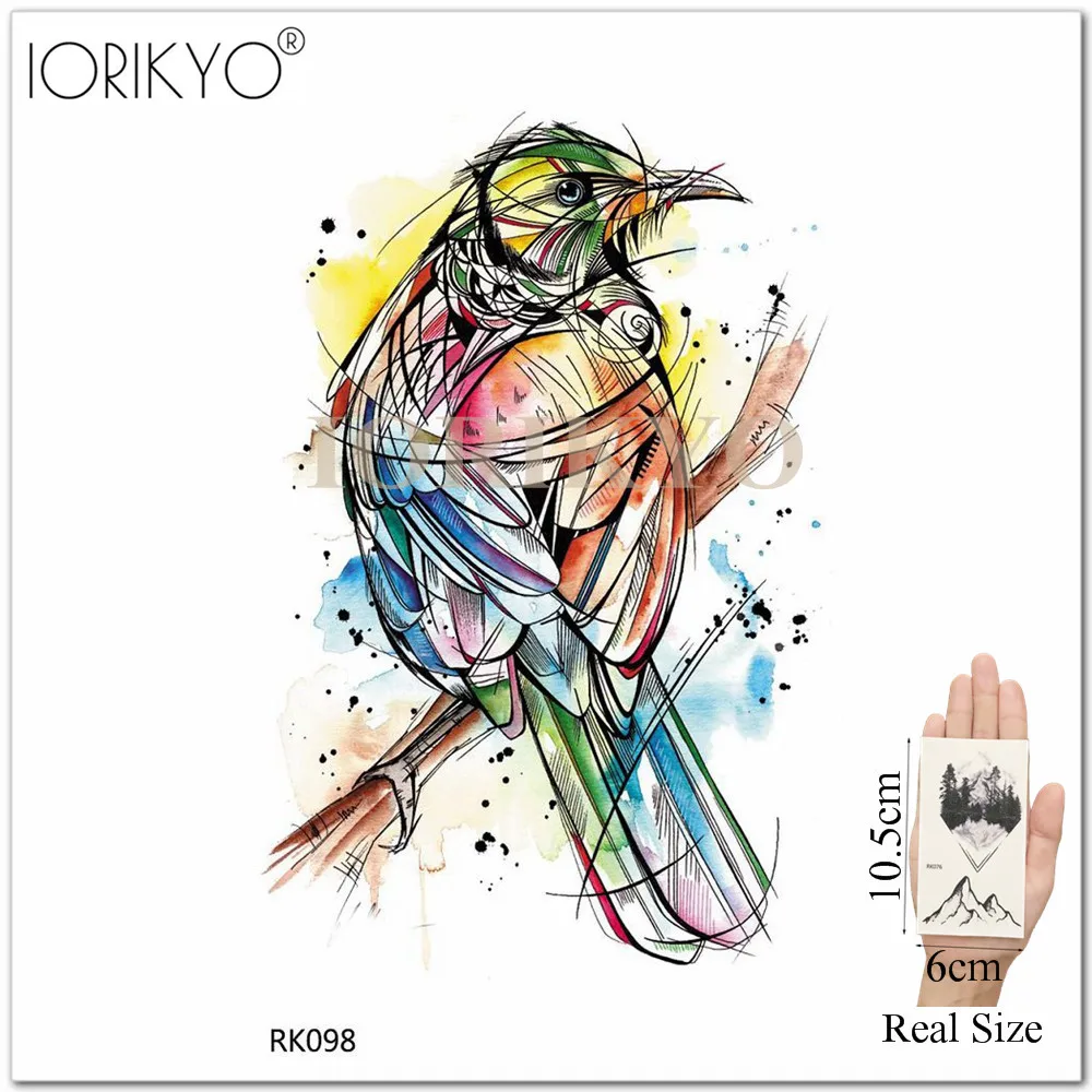 Временные татуировки IORIKYO с желтой лисой женские акварельные тату изображением