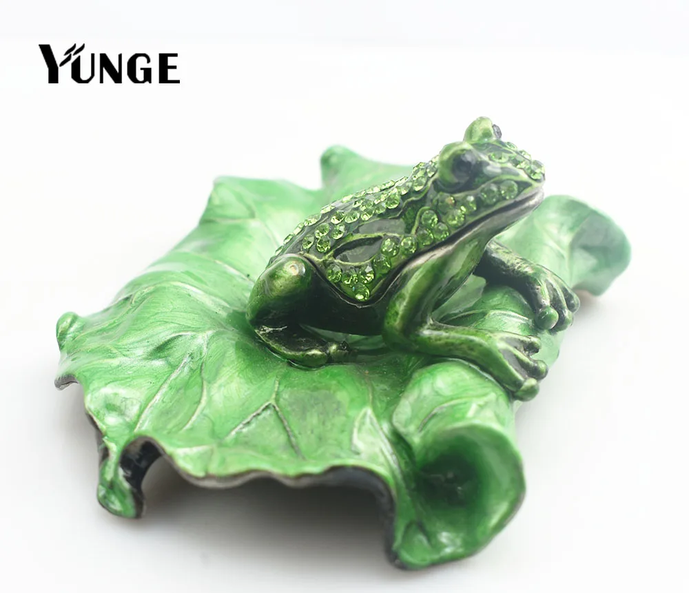 

Russia Frog on Lotus Jewelry Trinket Box Collectible Crystal Animal Casket Souvenir Home Decoration Holiday Gift Metal Crafts