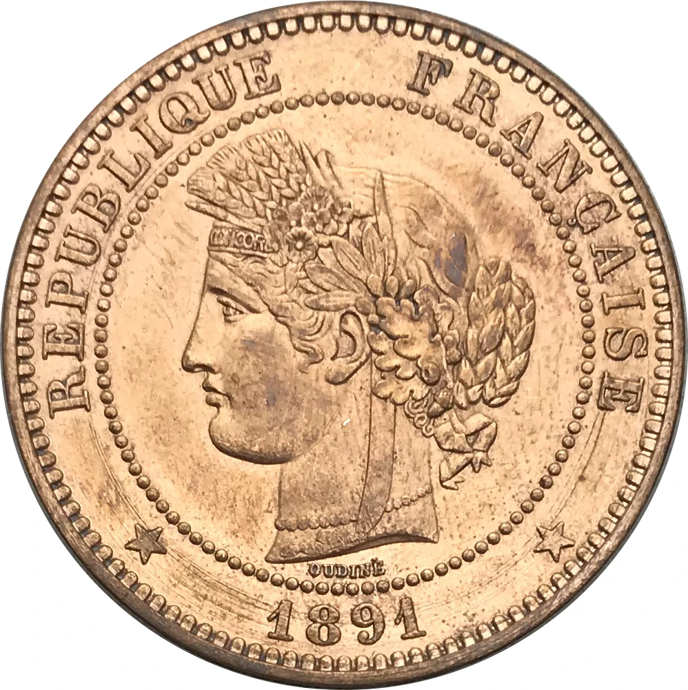 

France REPUBLIQUE FRANGAISE 10 Centimes 1891 K Ceres Paris 99% Red Copper Copy Coins