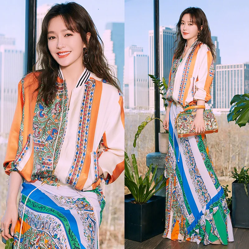 

New 2019 with the spring and summer fashion suits female printing jacket national wind dress