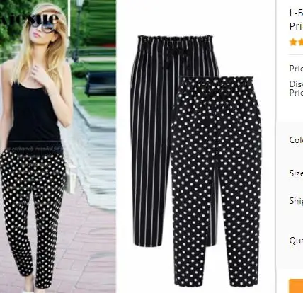 

L-5XL Plus Size Women Trousers Ankle-Length Pants 2018 Dot Print Chiffon Summer Striped Harem Pants Extra Large AE1