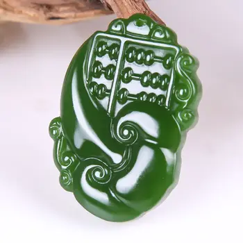 

Koraba Fine Jewelry China's Natural Green Hetian Jasper Hand-carved An Abacus and Ruyi Pendant Free Shipping
