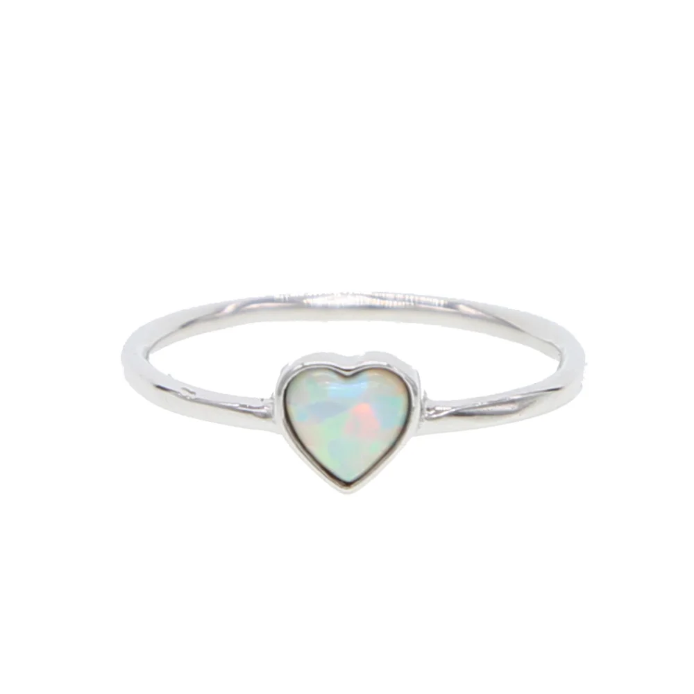 

925 Sterling Silver Filled White Fire Opal love heart Rings Women lady delicate thin Jewelry delicate Wedding Engagement Rings