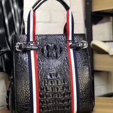 Модная шикарная полосатая дизайнерская натуральная крокодиловая кожа мужская сумка с верхней ручкой Мужская сумка из экзотической натуральной кожи аллигатора мужская сумка с клапаном и карманом