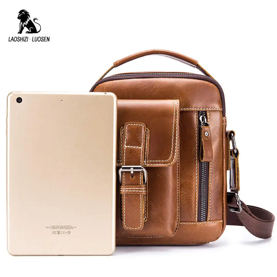 LAOSHIZI LUOSEN 2018 bolso de hombro de cuero genuino de marca para hombre, bolsos de mensajero, bolso bandolera para hombre, diseño de cremallera Casual pequeño LAOSHIZI LUOSEN 2018 bolso de hombro de cuero genuino de marca para hombre, bolsos de mensajero, bolso bandolera para hombre, diseño de cremallera Casual pequeño