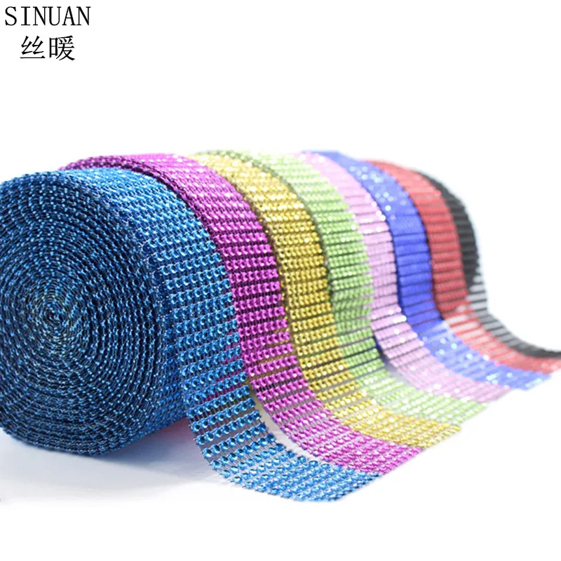 

SINUAN Rhinestone Mesh Sew-On Rhinestone 8Row 10Yard Multi-Colored Empty Rhinestone Trim Acryl Accessories For Sewing Diy Craft