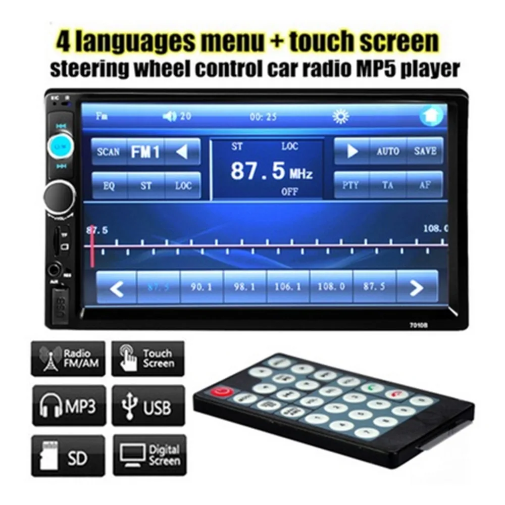 imágenes para 2017 Doble 2 DIN Car Audio Bluetooth $ number pulgadas HD de Radio En Pantalla Táctil de la rociada Estéreo MP3 Mp5 7010B USB Volante Control imágenes para 2017 Doble 2 DIN Car Audio Bluetooth $ number pulgadas HD de Radio En Pantalla Táctil de la rociada Estéreo MP3 Mp5 7010B USB Volante Control