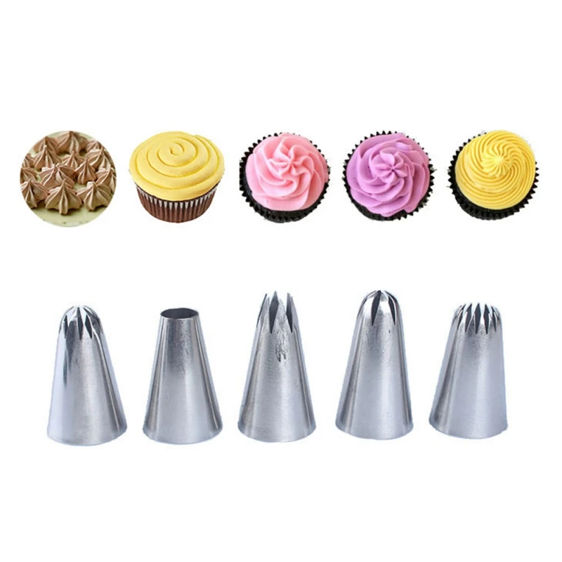 5 Pieces Pastry Nozzles Rose Flower Cake Decorating Icing Tip Cupcake