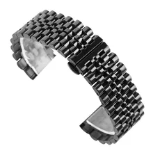  22mm Silver/Black Stainless Steel Watch Band Folding Clasp with Safety Solid Watches Strap for Men Watch Replacement Bracelet 