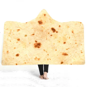 

Printed Hooded Blanket Explosions Mexican Pizza Tortillas Arctic Velvet Hood Blankets Thickened Double Cloak Plush Printed