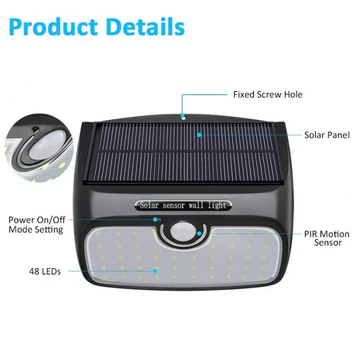 Solar Lamp 48 LED Light Motion Detector Waterproof Light for Garden Patio Courtyard DTT88