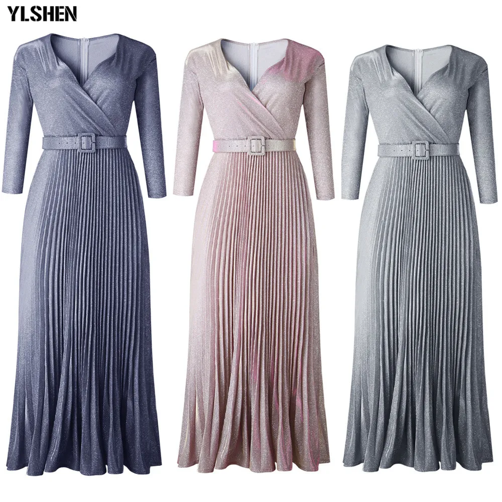 

African Dresses for Women Dashiki African Clothes Pleated Skirts Bazin Riche Sexy Long Sleeve Robe Evening Long Africa Dress