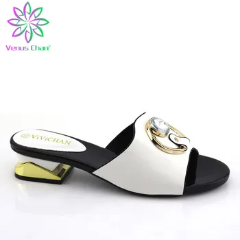 

New Designer Shoes Women Luxury 2019 High Quality African Wedding Shoes Decorated with Rhinestone Block Heel Shoes Slip on Shoe