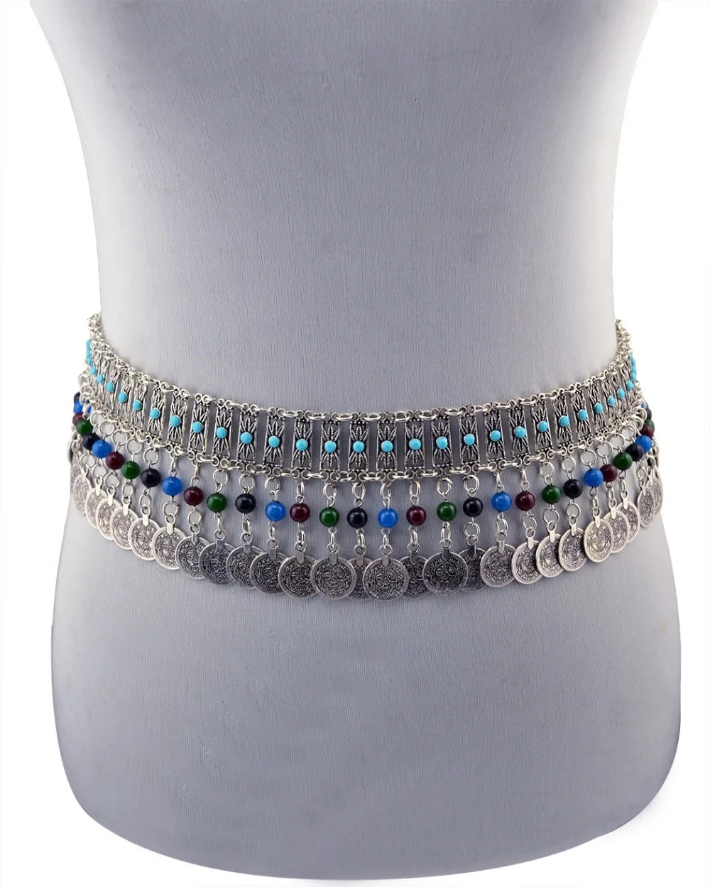 

Bohemian Antique Silver Alloy Beaded Body Chain Vintage Coin Carved Flower Belt Waist Belly Chain for Women Turkey Beach Jewelry