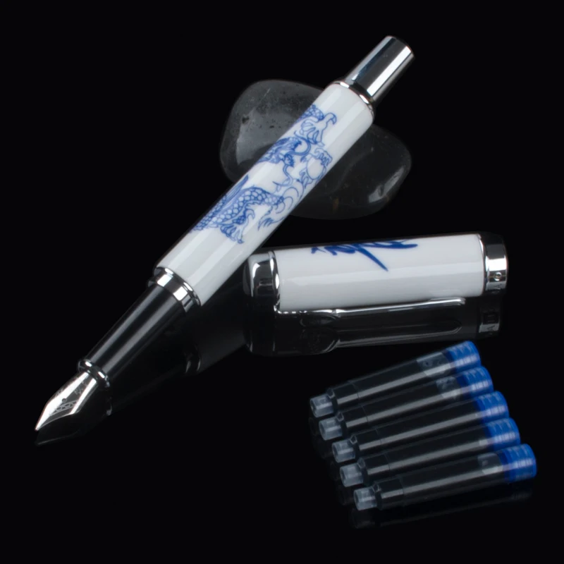 

1 X Luxury Fountain Pen Jinhao 950 Blue and White Porcelain Dragon Medium Nib 18kgp