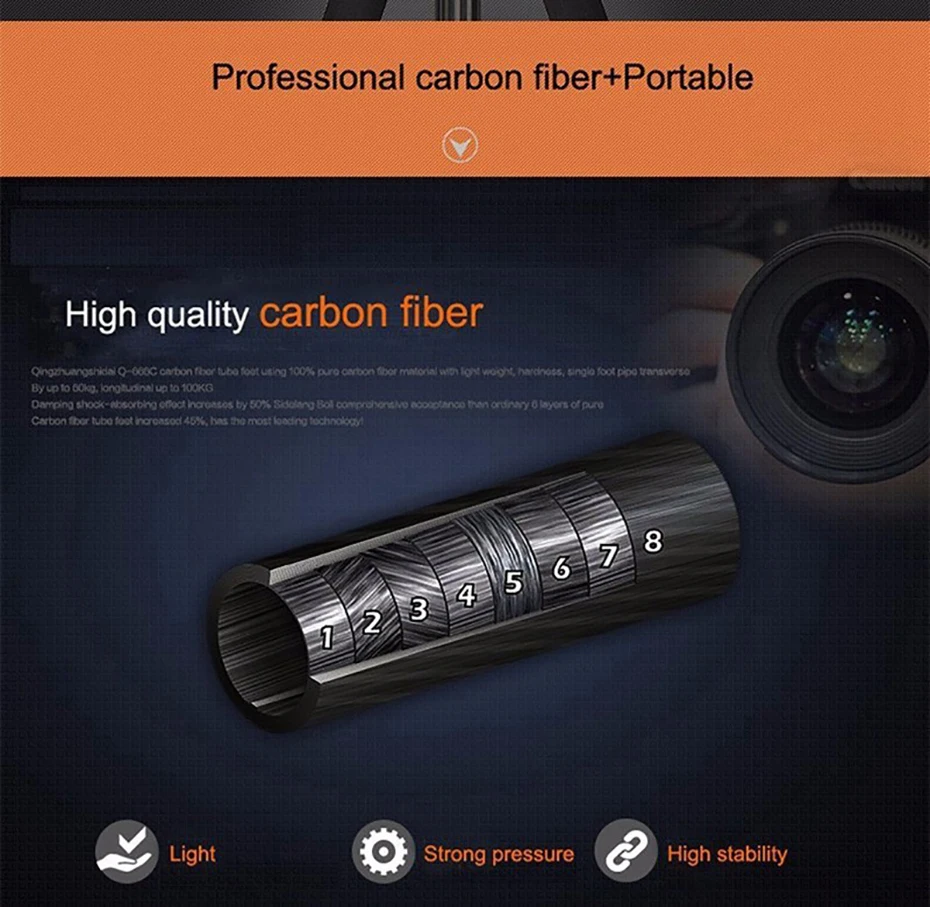 QZSD Q666C Carbon Fiber Professional Camera Tripod Video Monopod Extendable Trav