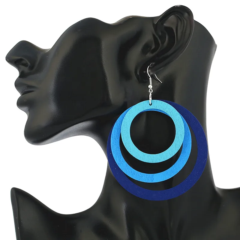 

New 3 colors Fashion Round Natural Wood Earrings Women New Jewelry Wholesale Free Shipping