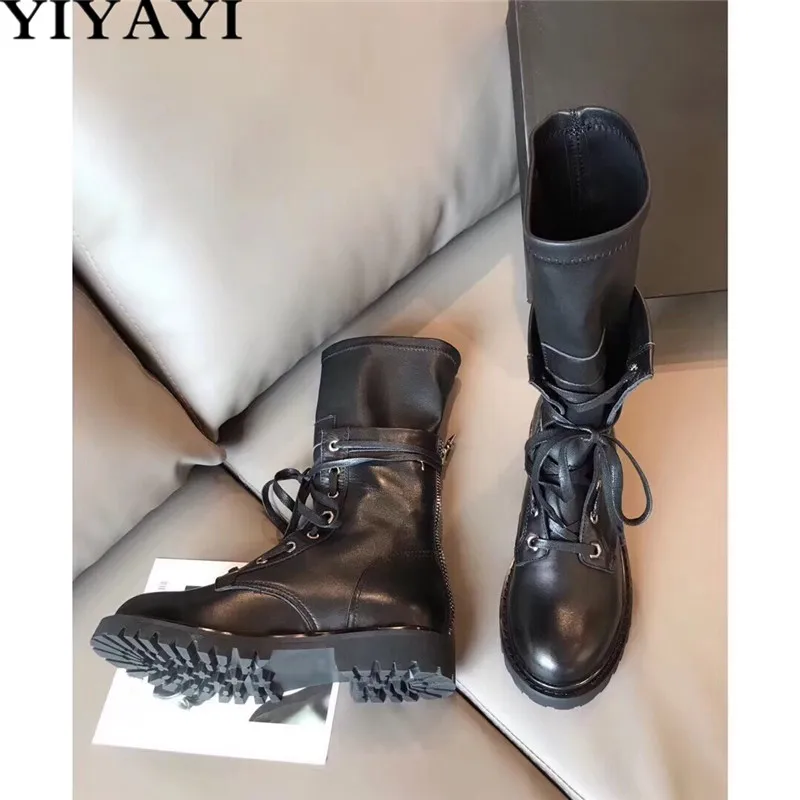 

Cool Leather Boots Women Mid Calf Woman Shoes Luxury Flat Shoes Woman Fashion T Show Work Shoes Black Women Winter Boots Booties