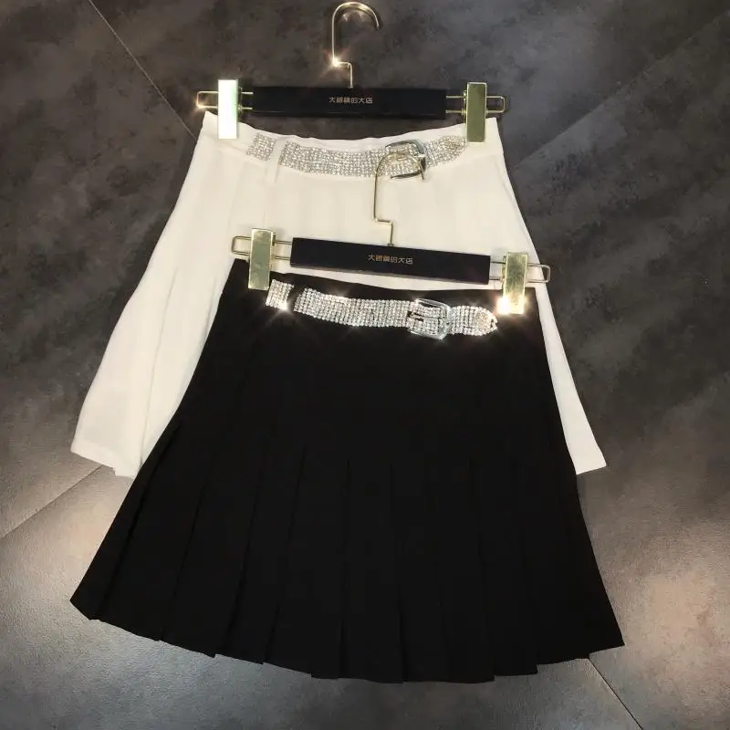 Лето новая водяная дрель пояс на пряжке декоративная плиссированная юбка средней длины
