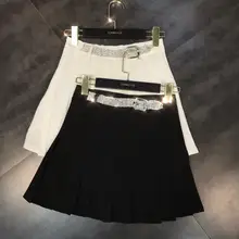 Лето новая водяная дрель пояс на пряжке декоративная плиссированная юбка средней длины